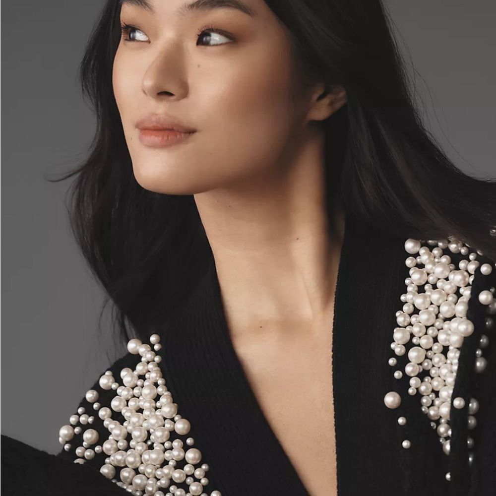 Anthropologie Pearl Cable Cardigan Sweater